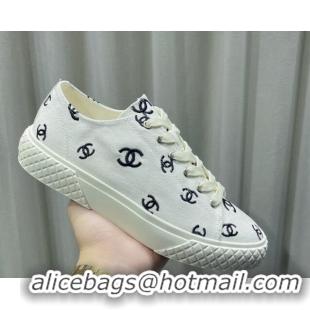 Lowest Cost Chanel CC Canvas Sneakers White 071831