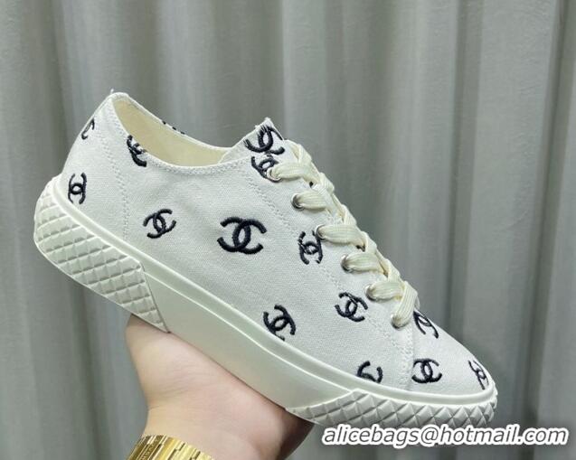 Lowest Cost Chanel CC Canvas Sneakers White 071831