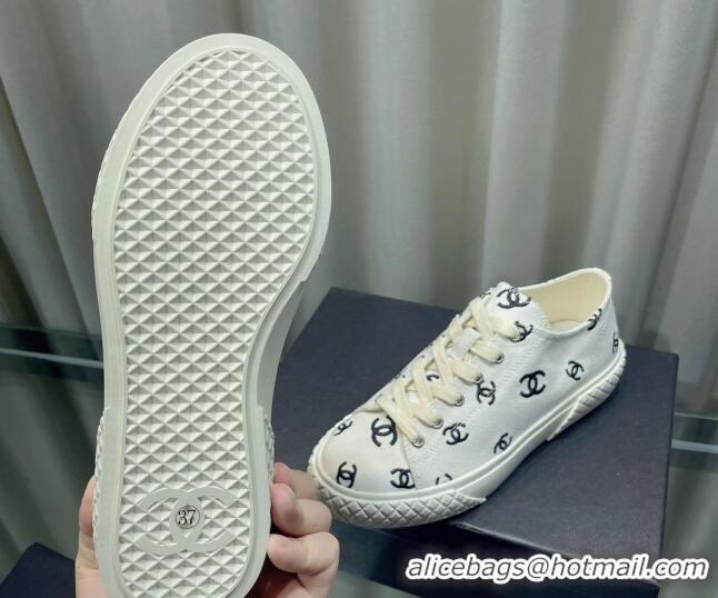 Lowest Cost Chanel CC Canvas Sneakers White 071831