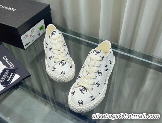 Lowest Cost Chanel CC Canvas Sneakers White 071831