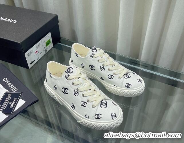 Lowest Cost Chanel CC Canvas Sneakers White 071831