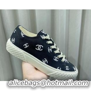 Shop Duplicate Chanel CC Canvas Sneakers Black 071832