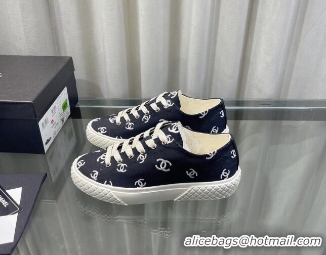 Shop Duplicate Chanel CC Canvas Sneakers Black 071832