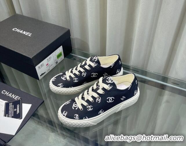 Shop Duplicate Chanel CC Canvas Sneakers Black 071832