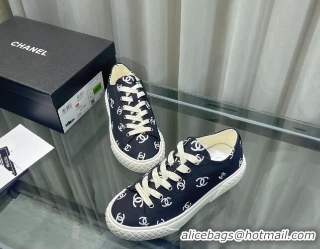 Shop Duplicate Chanel CC Canvas Sneakers Black 071832