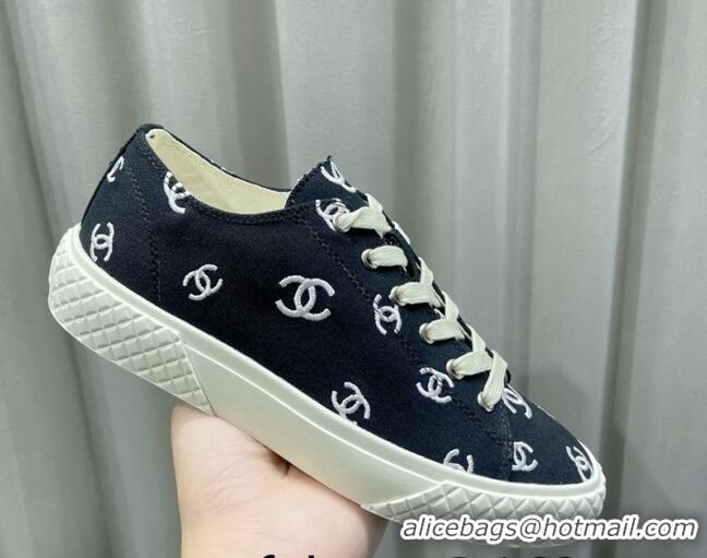 Shop Duplicate Chanel CC Canvas Sneakers Black 071832