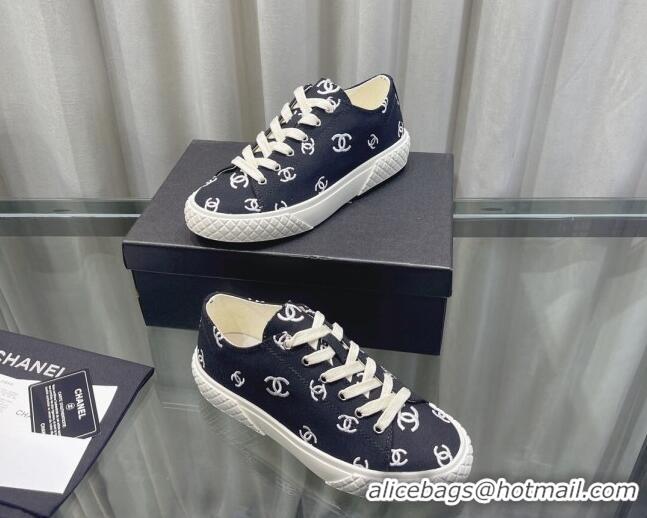 Shop Duplicate Chanel CC Canvas Sneakers Black 071832