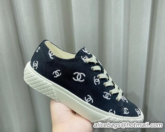 Shop Duplicate Chanel CC Canvas Sneakers Black 071832