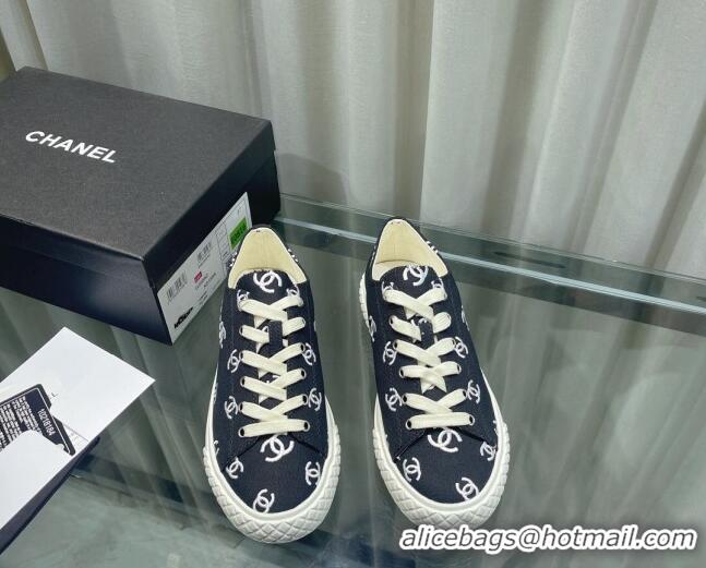 Shop Duplicate Chanel CC Canvas Sneakers Black 071832