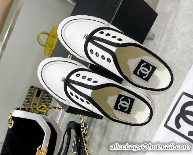 Grade Quality Chanel Open Canvas Sneaker Mules White 071833