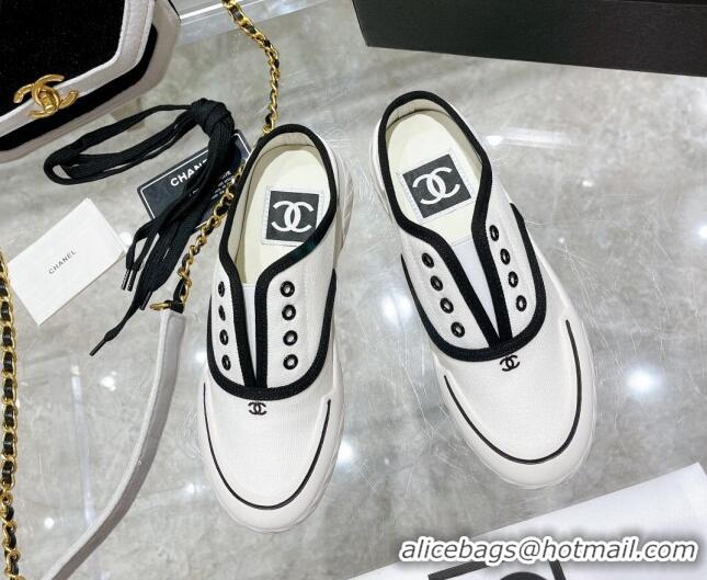 Grade Quality Chanel Open Canvas Sneaker Mules White 071833