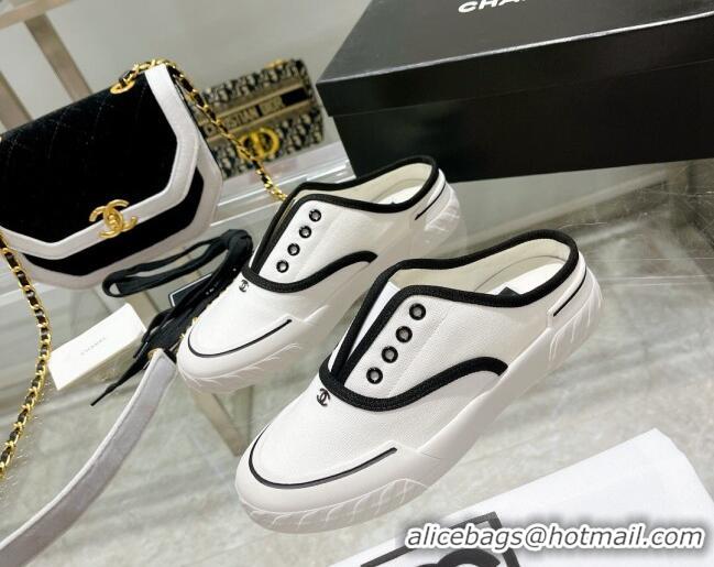 Grade Quality Chanel Open Canvas Sneaker Mules White 071833