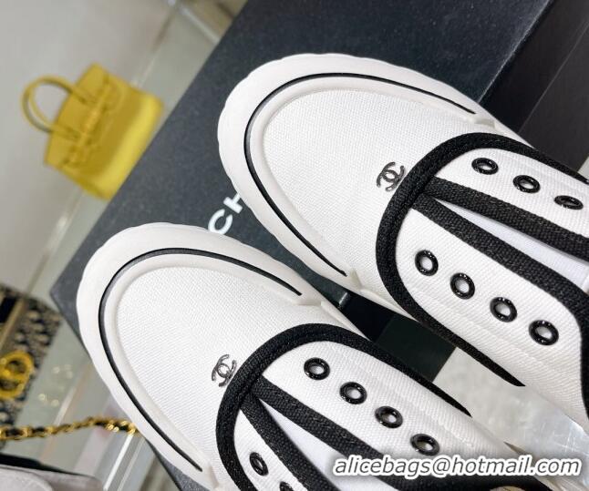 Grade Quality Chanel Open Canvas Sneaker Mules White 071833