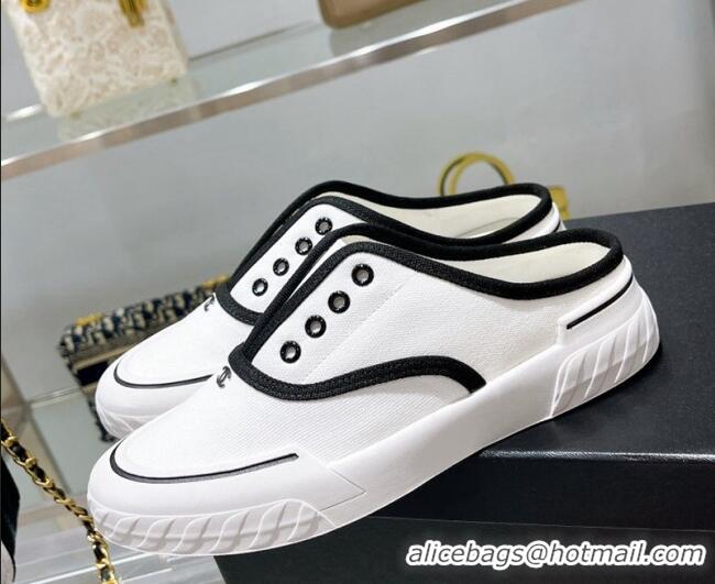 Grade Quality Chanel Open Canvas Sneaker Mules White 071833