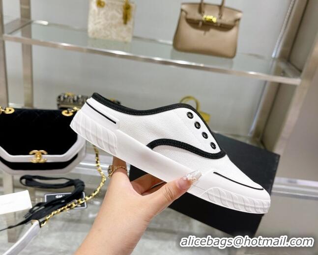 Grade Quality Chanel Open Canvas Sneaker Mules White 071833