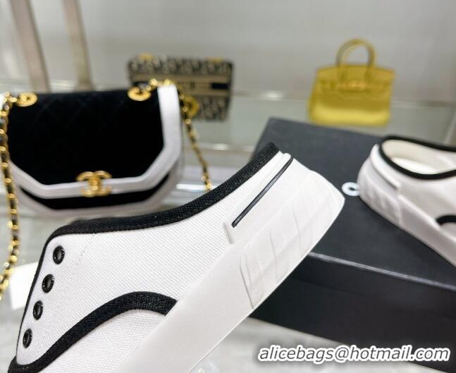 Grade Quality Chanel Open Canvas Sneaker Mules White 071833