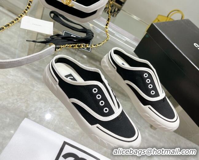 Popular Style Chanel Open Canvas Sneaker Mules Black 071834