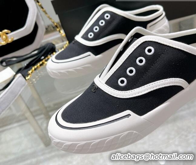 Popular Style Chanel Open Canvas Sneaker Mules Black 071834