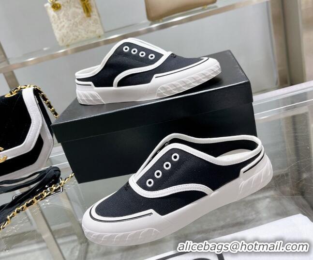 Popular Style Chanel Open Canvas Sneaker Mules Black 071834