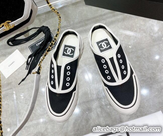 Popular Style Chanel Open Canvas Sneaker Mules Black 071834