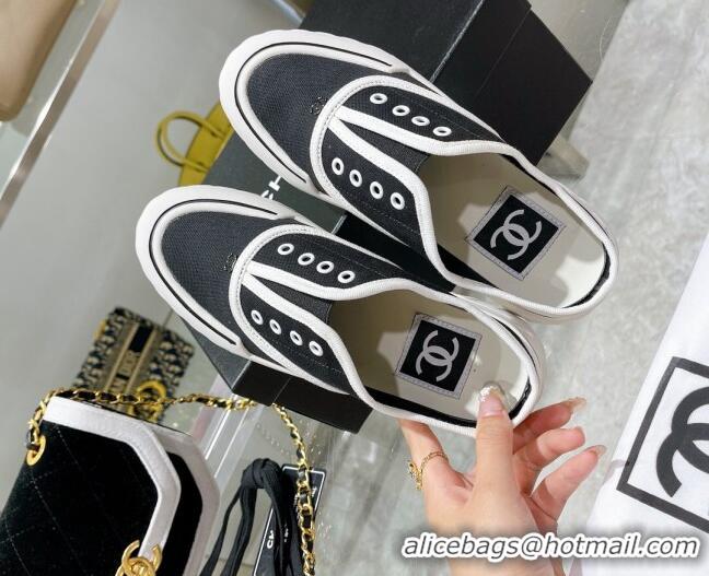 Popular Style Chanel Open Canvas Sneaker Mules Black 071834