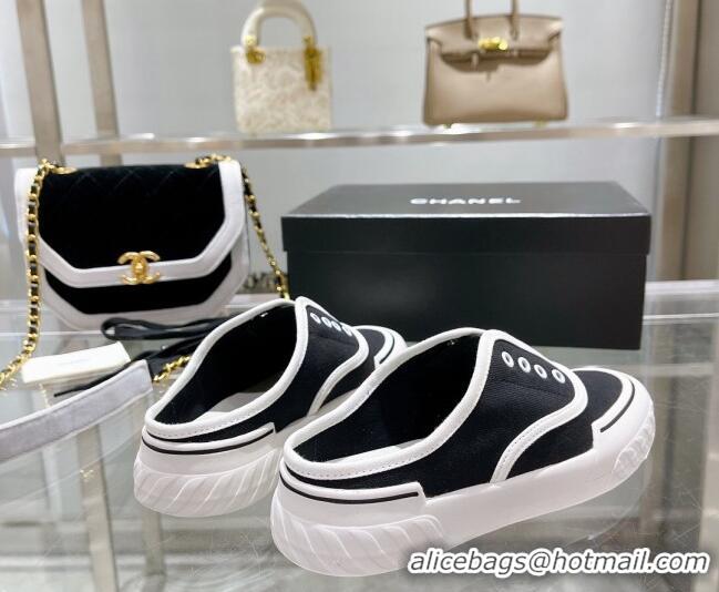 Popular Style Chanel Open Canvas Sneaker Mules Black 071834