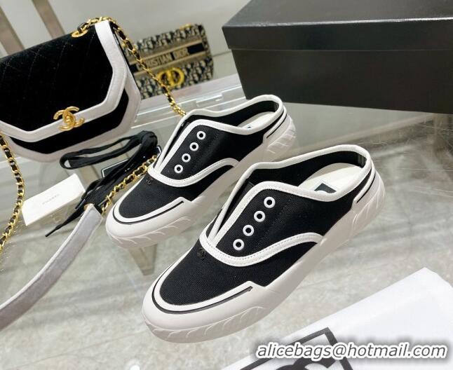 Popular Style Chanel Open Canvas Sneaker Mules Black 071834