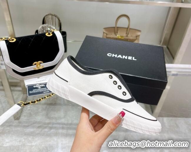 Grade Chanel Open Canvas Sneakers White 071835