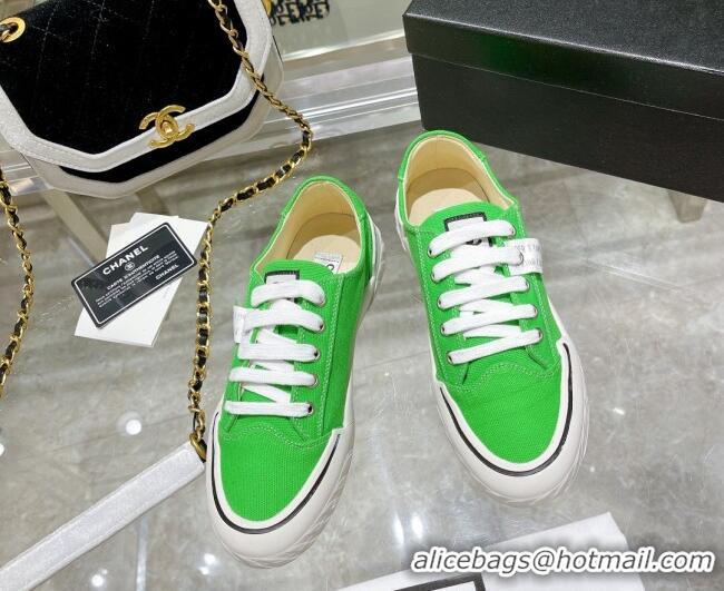 Sophisticated Chanel Canvas Sneakers Green 071839