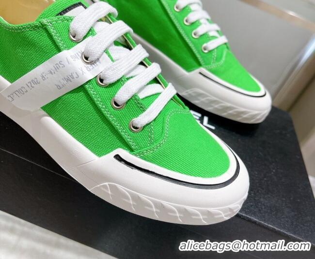 Sophisticated Chanel Canvas Sneakers Green 071839