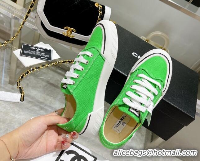 Sophisticated Chanel Canvas Sneakers Green 071839