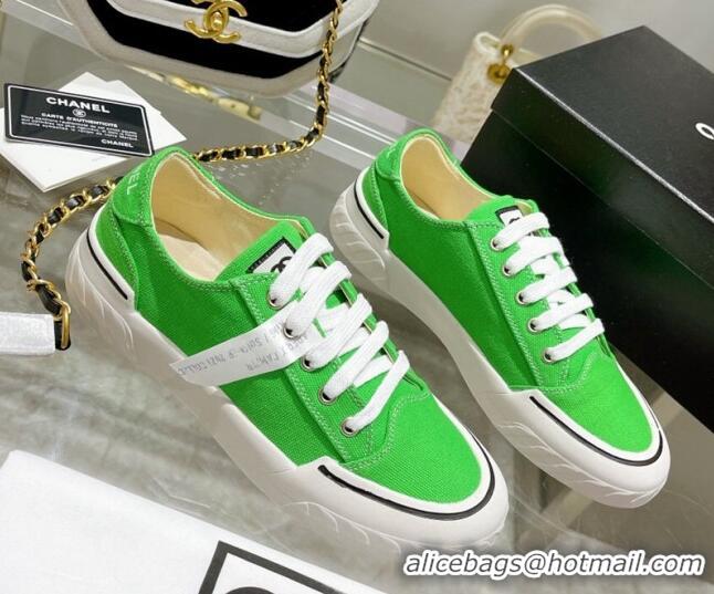 Sophisticated Chanel Canvas Sneakers Green 071839