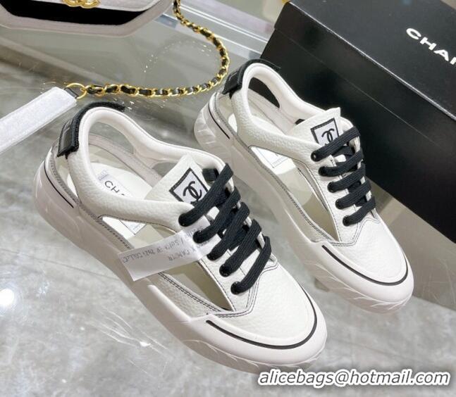 Original Cheap Chanel Cut-out Leather Sneakers White 071842