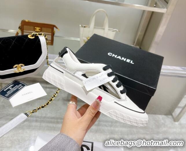 Original Cheap Chanel Cut-out Leather Sneakers White 071842