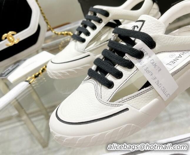 Original Cheap Chanel Cut-out Leather Sneakers White 071842