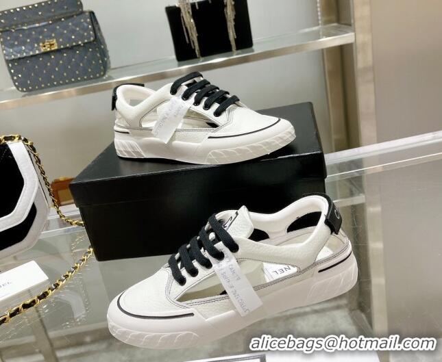 Original Cheap Chanel Cut-out Leather Sneakers White 071842