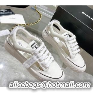 Hot Style Chanel Cut-out Leather Sneakers White 071843