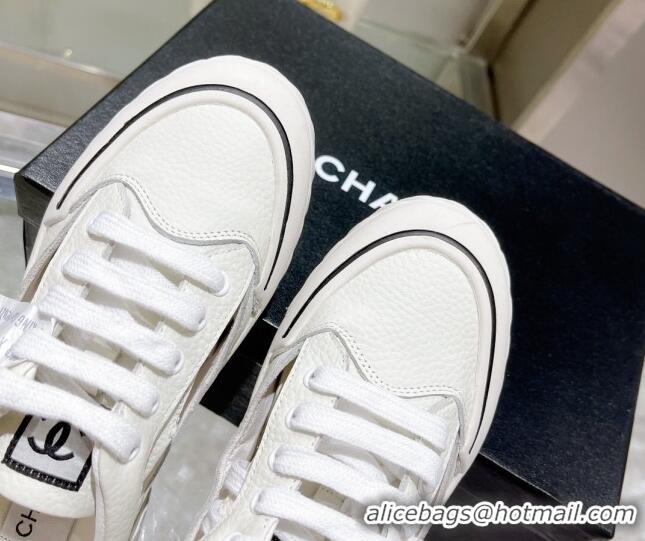 Hot Style Chanel Cut-out Leather Sneakers White 071843