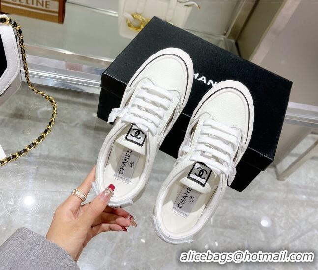 Hot Style Chanel Cut-out Leather Sneakers White 071843