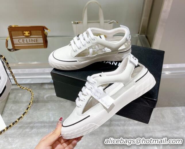 Hot Style Chanel Cut-out Leather Sneakers White 071843