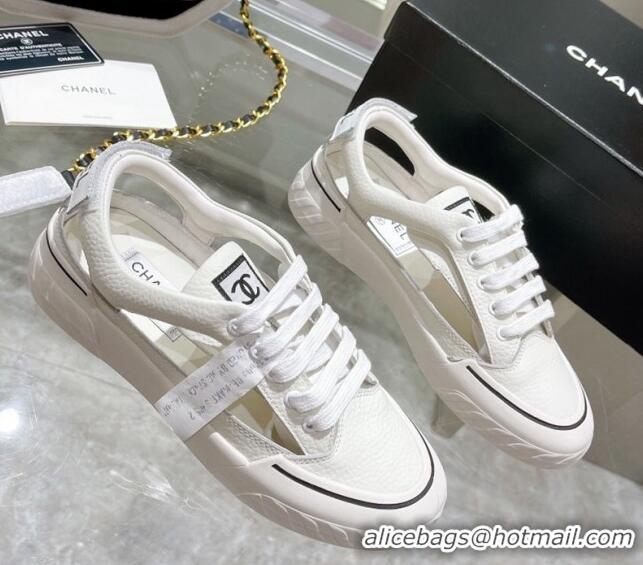 Hot Style Chanel Cut-out Leather Sneakers White 071843