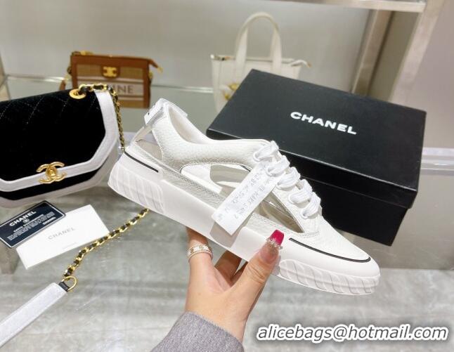 Hot Style Chanel Cut-out Leather Sneakers White 071843