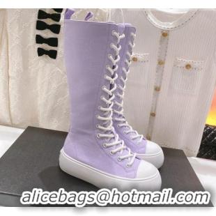 Discount Chanel Canvas Platform High Boots 5cm Purple 071844