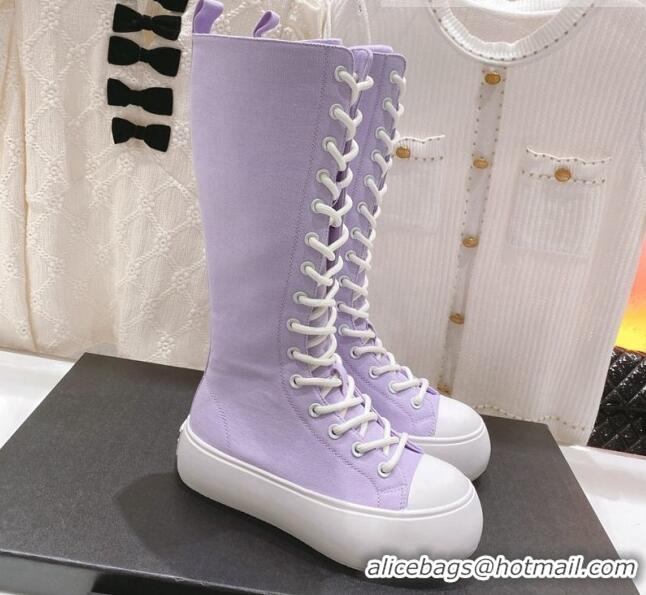 Discount Chanel Canvas Platform High Boots 5cm Purple 071844