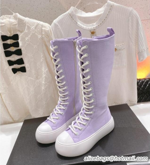 Discount Chanel Canvas Platform High Boots 5cm Purple 071844