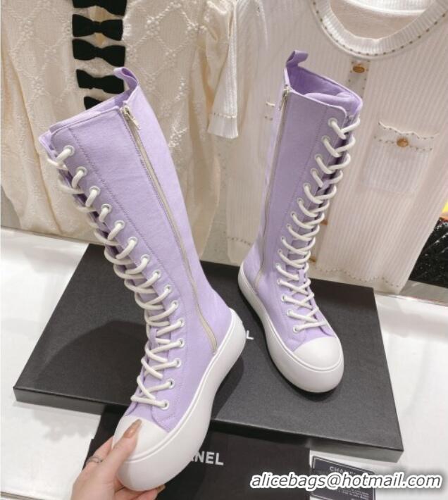 Discount Chanel Canvas Platform High Boots 5cm Purple 071844