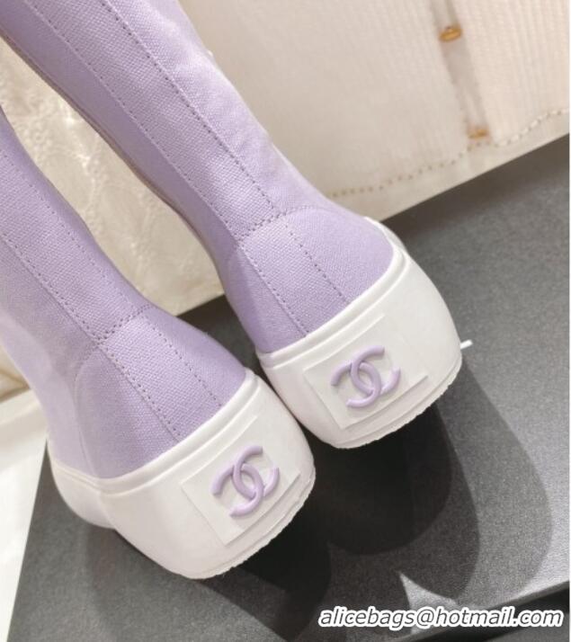 Discount Chanel Canvas Platform High Boots 5cm Purple 071844