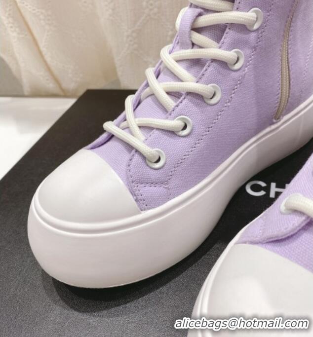 Discount Chanel Canvas Platform High Boots 5cm Purple 071844