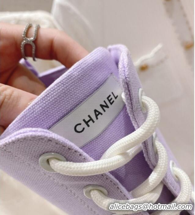 Discount Chanel Canvas Platform High Boots 5cm Purple 071844