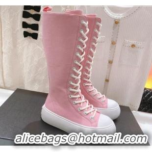 Purchase Chanel Canvas Platform High Boots 5cm Pink 071845